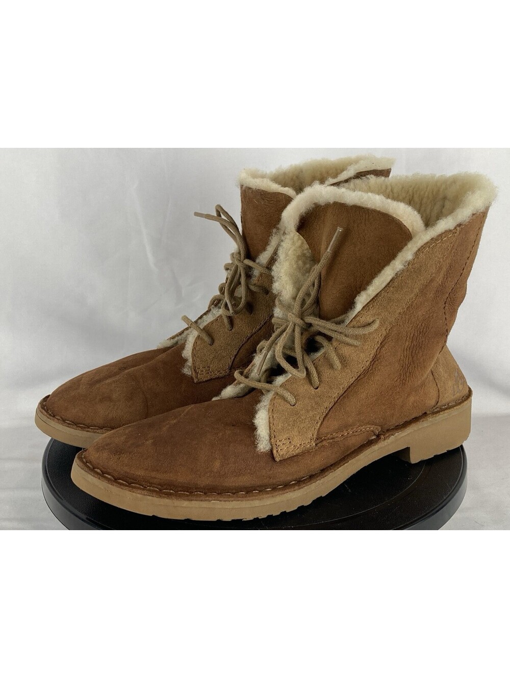 Womens 7.5 UGG Abree Short Lace Up Shearling Boots Chestnut Suede Winter 1012350